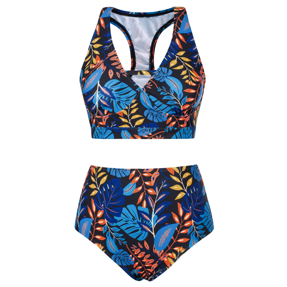 Jasambac Women Separated Swimsuit Cut-out Back Padded Swim Tops+Briefs Swimwear