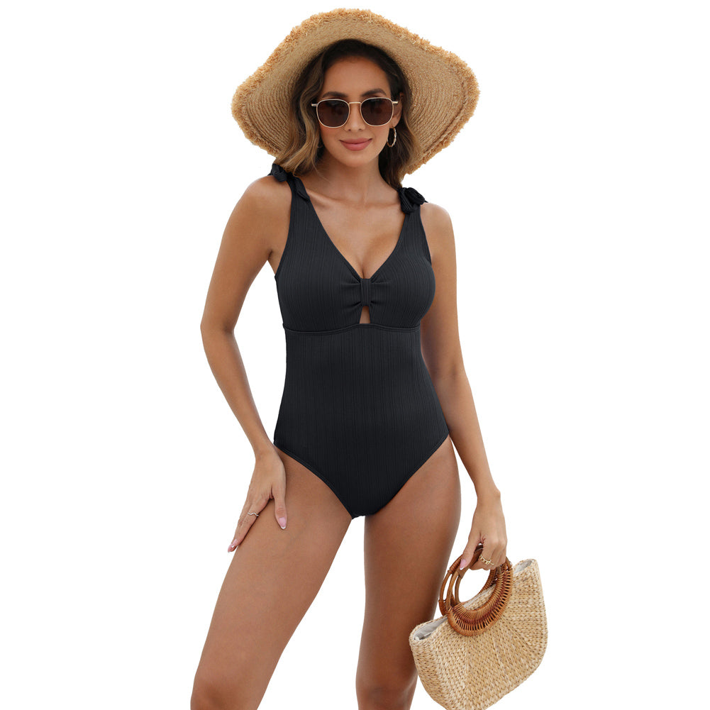 Jasambac Women Plunging Neck Bathing Suit Sleeveless V-Neck Padded Swimwear