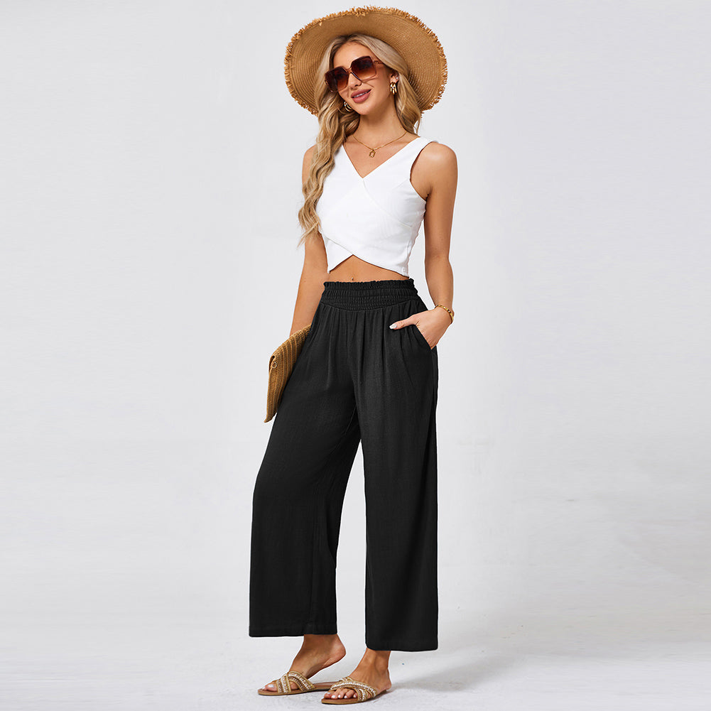 Jasambac Women Wide Leg Pants Casual Breathable High Waist Palazzo Pants