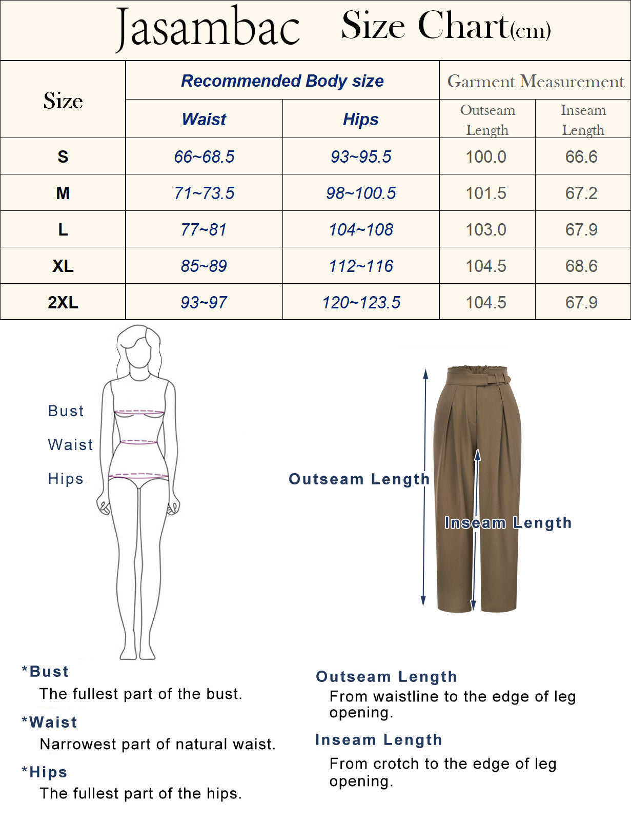 Jasambac Women High Waist Pants OL Elastic Waist Belt Decorated Trousers