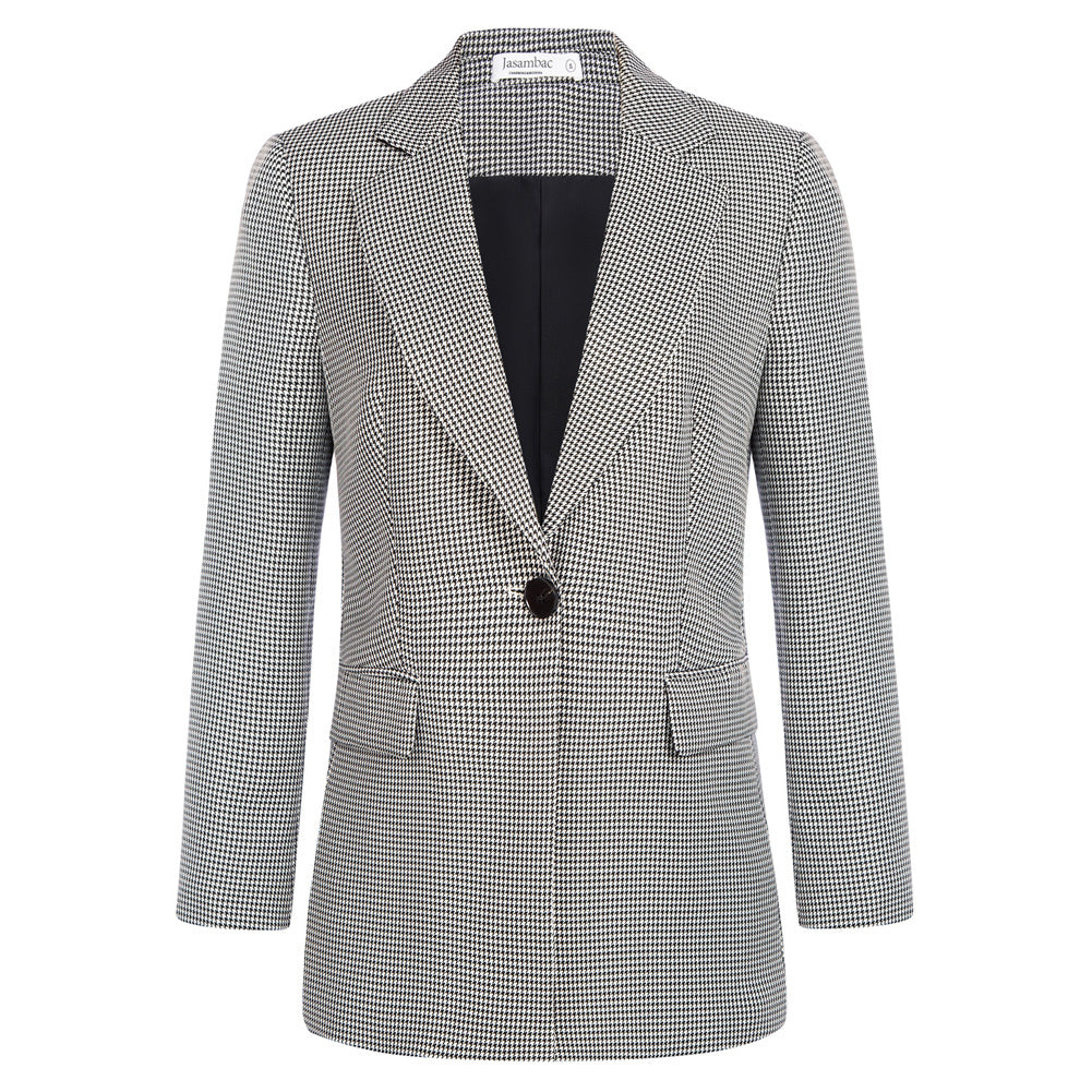 Jasambac Swallow Gird Pattern Blazer Coat OL Notch Lapel Coats for women