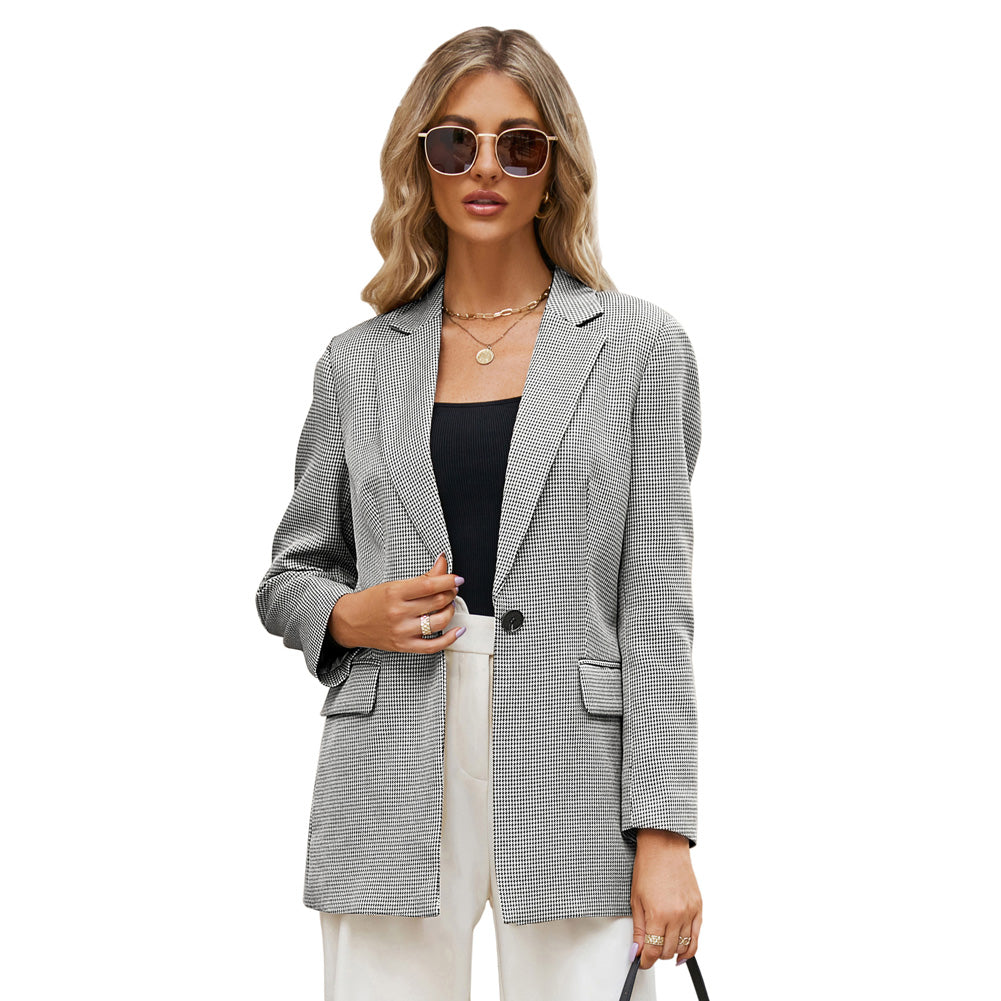 Jasambac Swallow Gird Pattern Blazer Coat OL Notch Lapel Coats for women