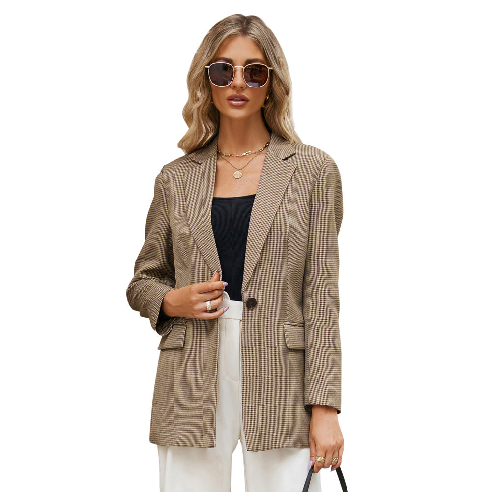 Jasambac Swallow Gird Pattern Blazer Coat OL Notch Lapel Coats for women