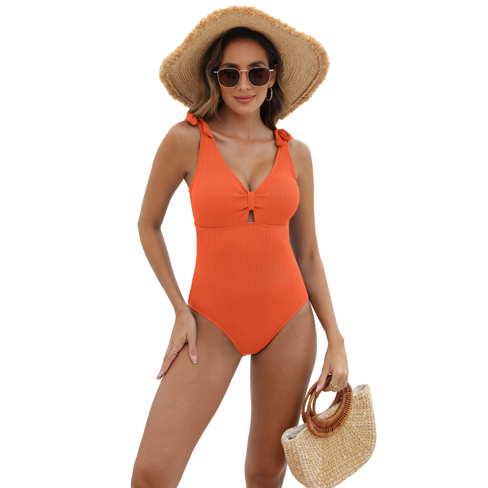 Jasambac Women Plunging Neck Bathing Suit Sleeveless V-Neck Padded Swimwear