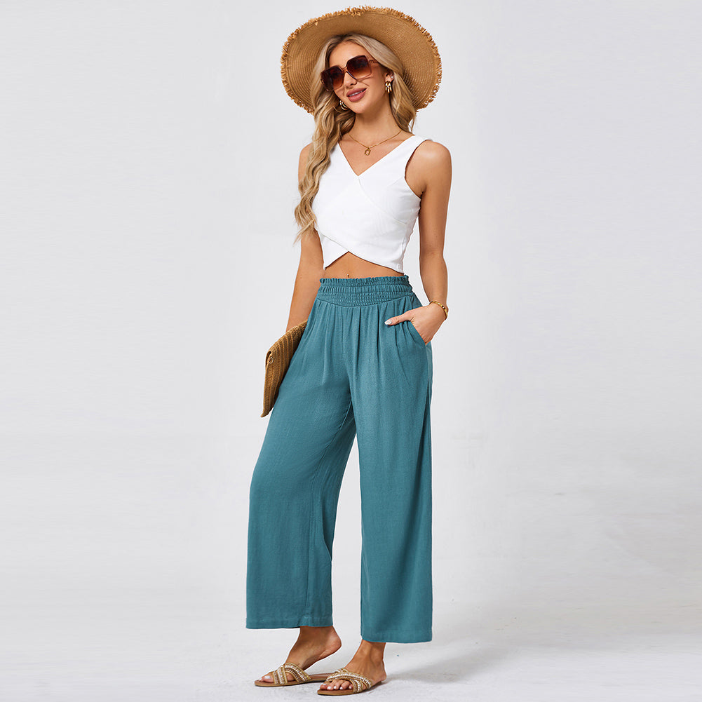 Jasambac Women Wide Leg Pants Casual Breathable High Waist Palazzo Pants