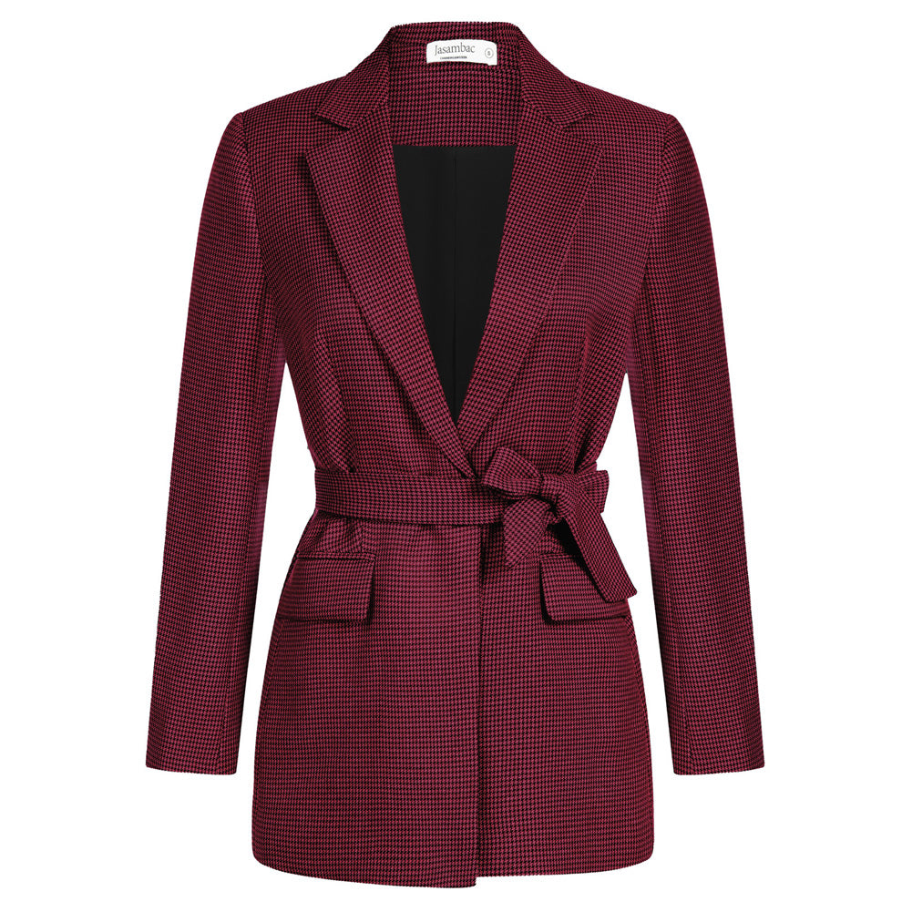 Jasambac Swallow Gird Pattern Blazer Coat OL Notch Lapel Coats for women