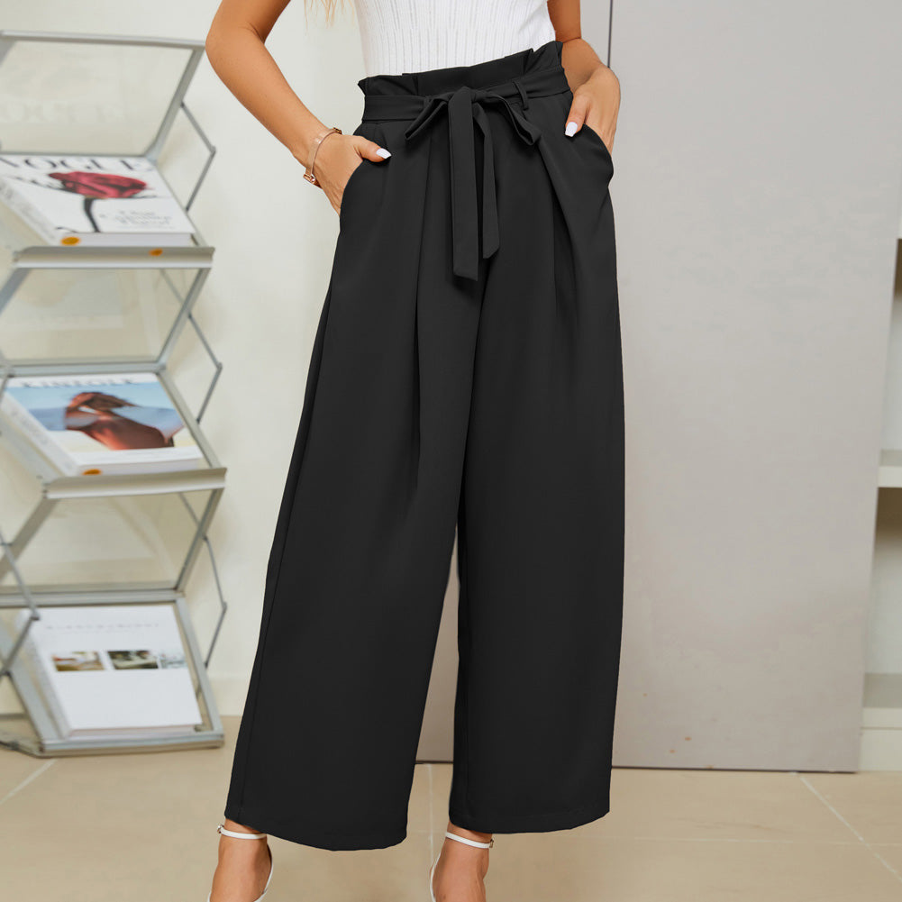 Jasambac Women Wide Leg Pants Casual Elastic High Waist Loose Fit Pants