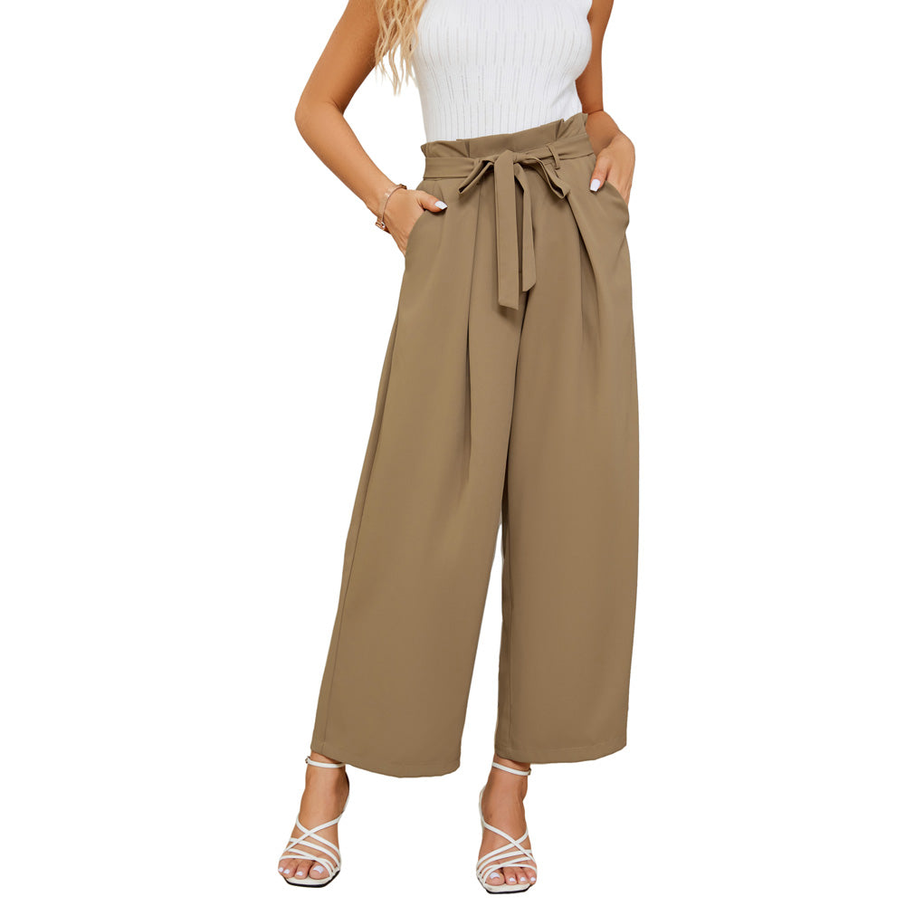 Jasambac Women Wide Leg Pants Casual Elastic High Waist Loose Fit Pants